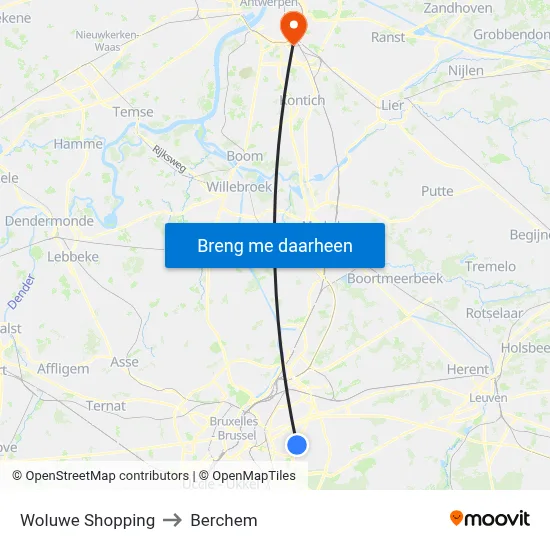 Woluwe Shopping to Berchem map