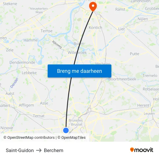 Saint-Guidon to Berchem map
