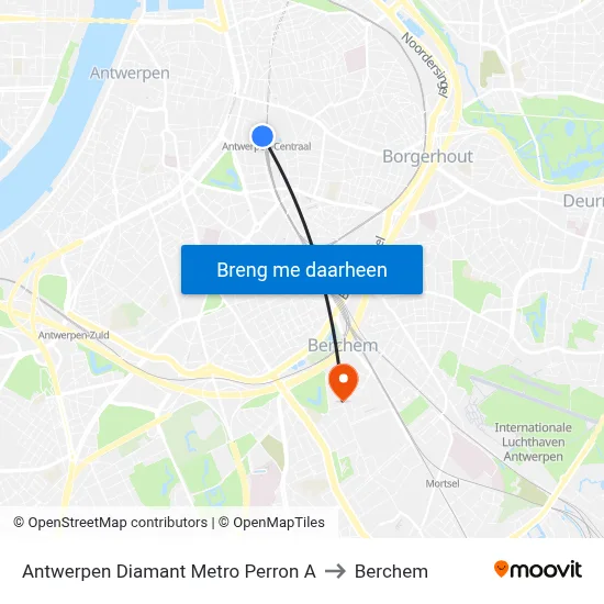 Antwerpen Diamant Metro Perron A to Berchem map