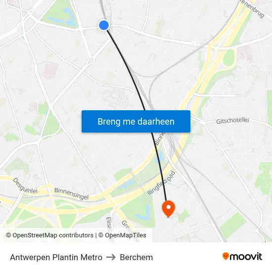 Antwerpen Plantin Metro to Berchem map