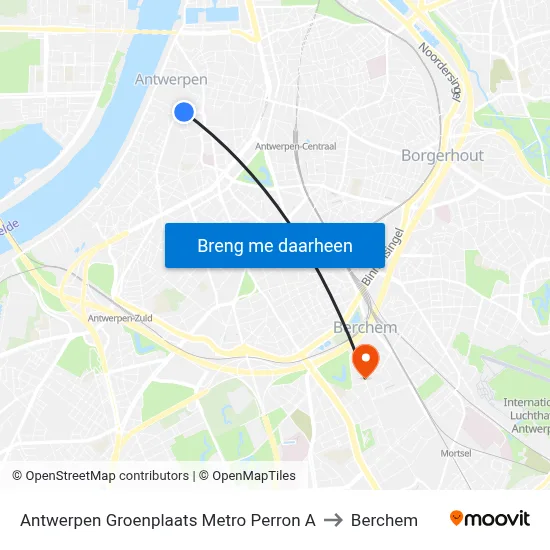 Antwerpen Groenplaats Metro Perron A to Berchem map
