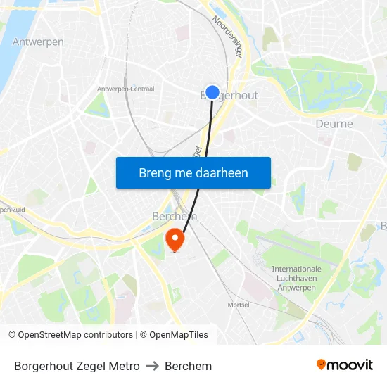 Borgerhout Zegel Metro to Berchem map