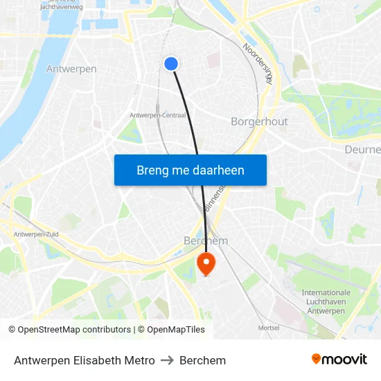 Antwerpen Elisabeth Metro to Berchem map