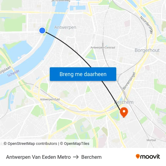 Antwerpen Van Eeden Metro to Berchem map
