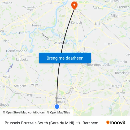Brussels Brussels South (Gare du Midi) to Berchem map