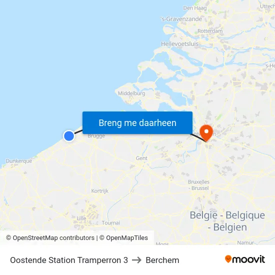 Oostende Station Tramperron 3 to Berchem map