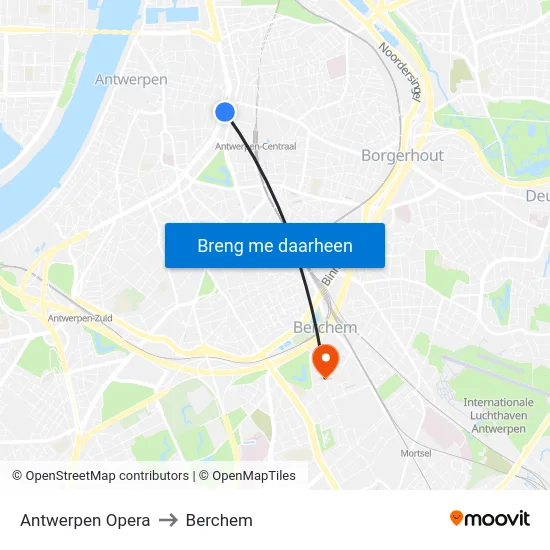 Antwerpen Opera to Berchem map