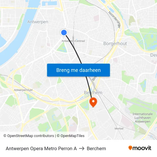 Antwerpen Opera Metro Perron A to Berchem map