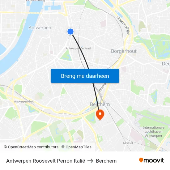 Antwerpen Roosevelt Perron Italië to Berchem map
