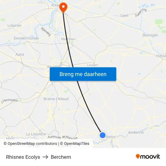 Rhisnes Ecolys to Berchem map