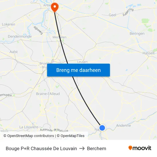 Bouge P+R Chaussée De Louvain to Berchem map