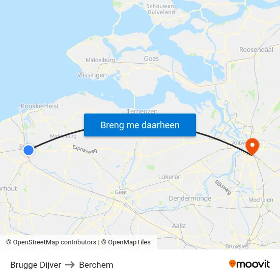 Brugge Dijver to Berchem map