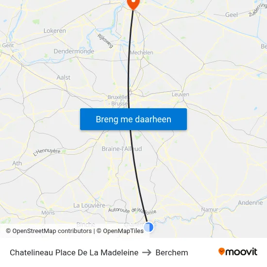 Chatelineau Place De La Madeleine to Berchem map