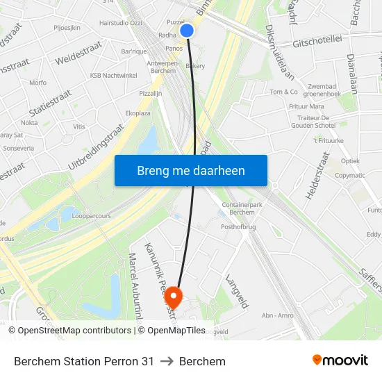 Berchem Station Perron 31 to Berchem map