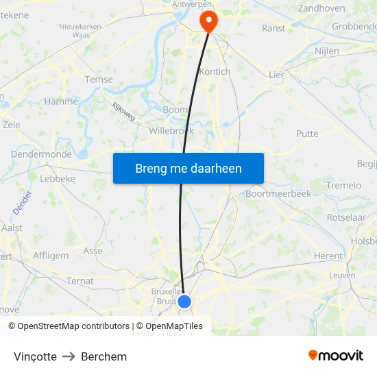 Vinçotte to Berchem map