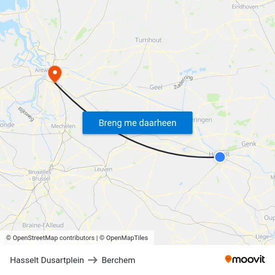 Hasselt Dusartplein to Berchem map
