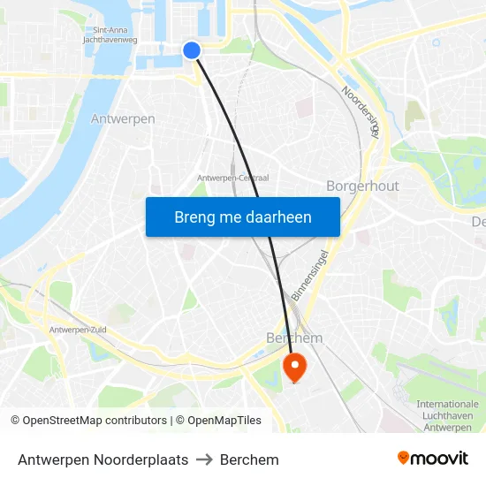 Antwerpen Noorderplaats to Berchem map