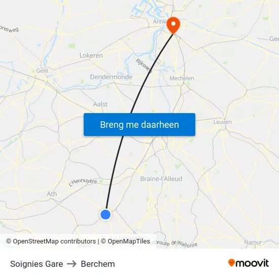 Soignies Gare to Berchem map