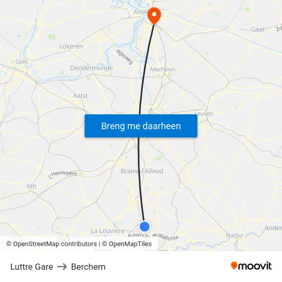 Luttre Gare to Berchem map