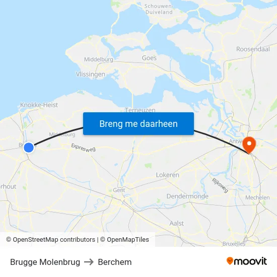Brugge Molenbrug to Berchem map