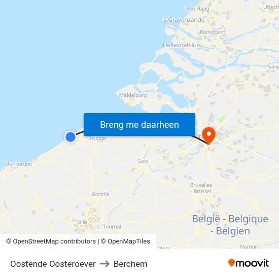 Oostende Oosteroever to Berchem map