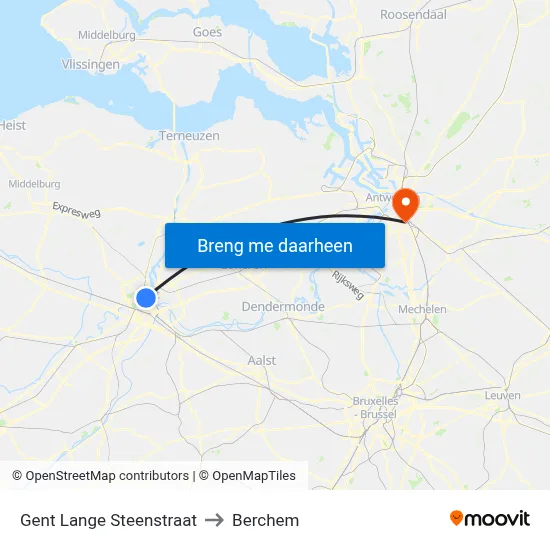 Gent Lange Steenstraat to Berchem map