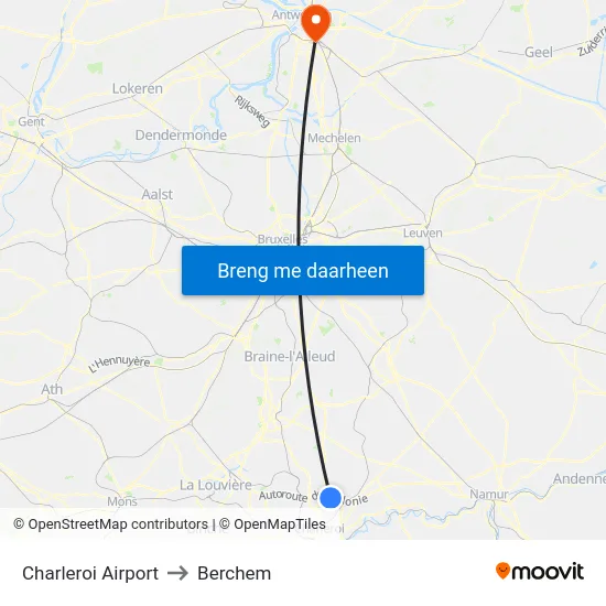 Charleroi Airport to Berchem map