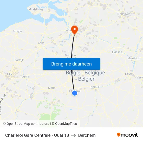 Charleroi Gare Centrale - Quai 18 to Berchem map