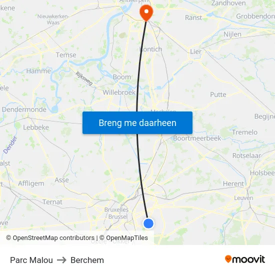 Parc Malou to Berchem map