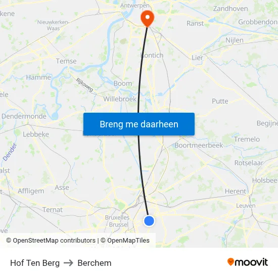 Hof Ten Berg to Berchem map