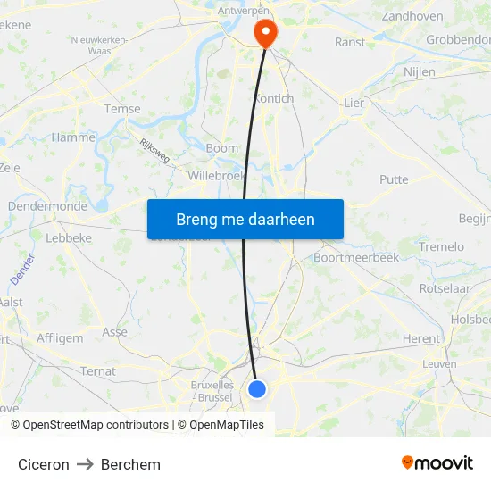 Ciceron to Berchem map