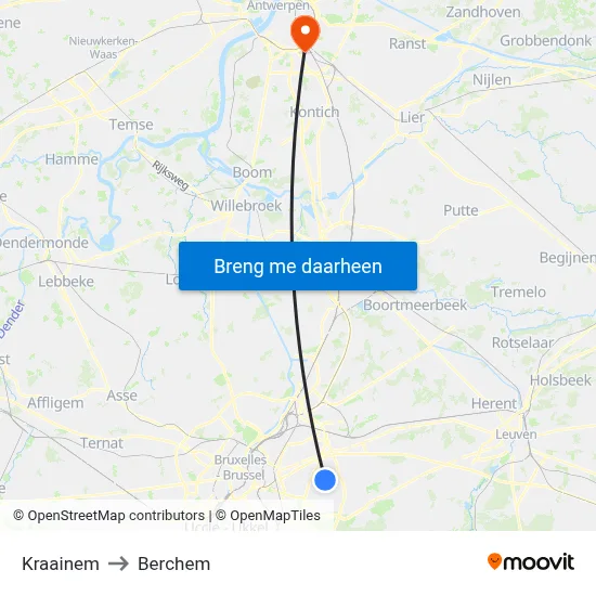 Kraainem to Berchem map