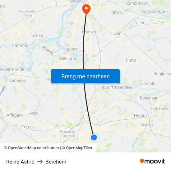 Reine Astrid to Berchem map