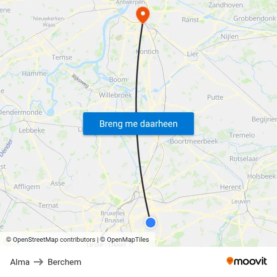 Alma to Berchem map