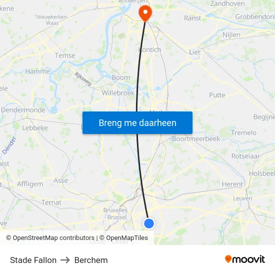 Stade Fallon to Berchem map