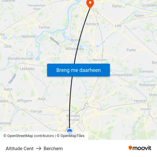 Altitude Cent to Berchem map