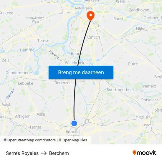 Serres Royales to Berchem map
