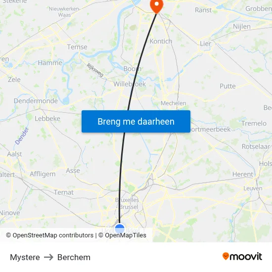 Mystere to Berchem map