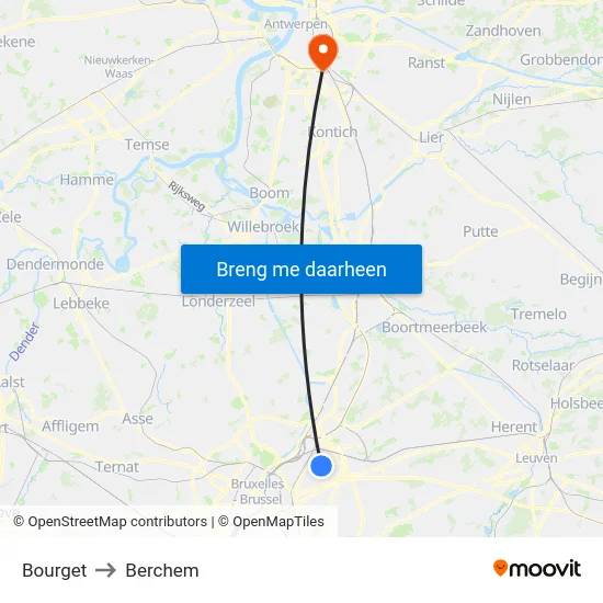 Bourget to Berchem map