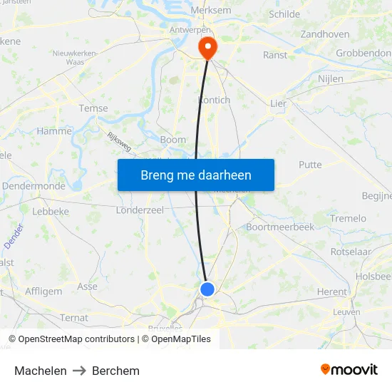 Machelen to Berchem map