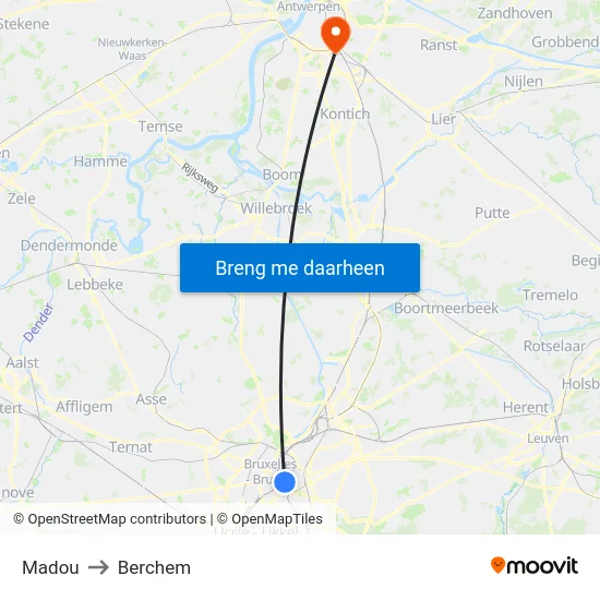 Madou to Berchem map