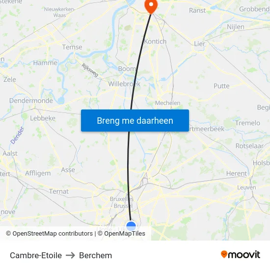 Cambre-Etoile to Berchem map