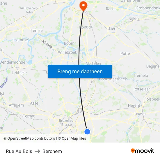 Rue Au Bois to Berchem map