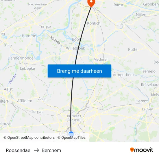 Roosendael to Berchem map