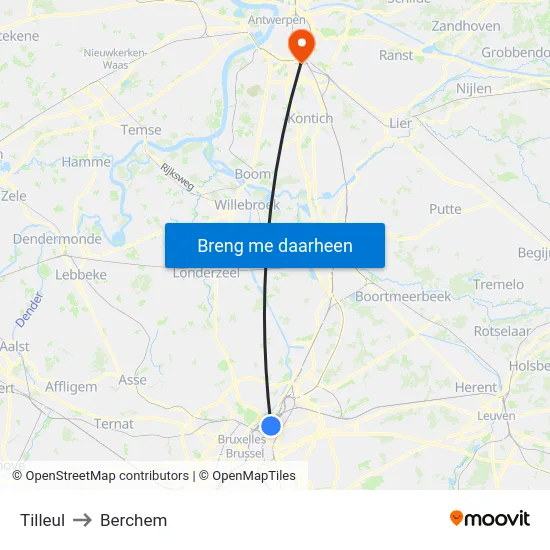 Tilleul to Berchem map