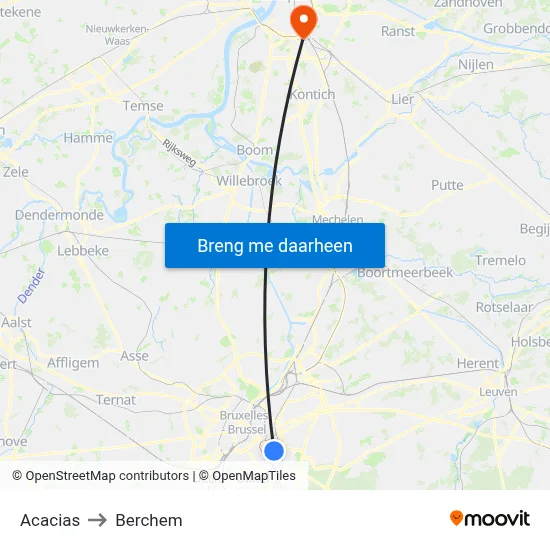 Acacias to Berchem map