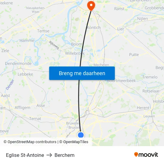 Eglise St-Antoine to Berchem map
