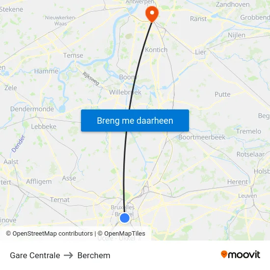 Gare Centrale to Berchem map