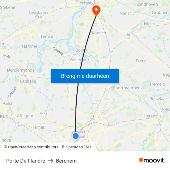 Porte De Flandre to Berchem map