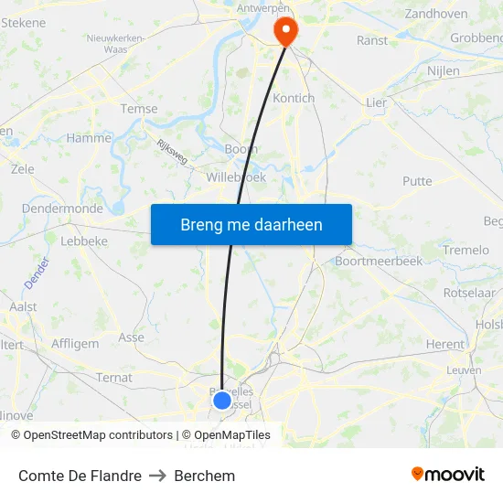 Comte De Flandre to Berchem map